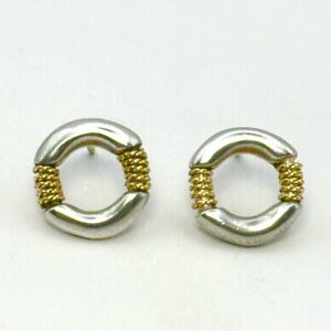 Tiffany & Co Sterling Silver & 14Kt Gold Twisted Rope Circle Earrings